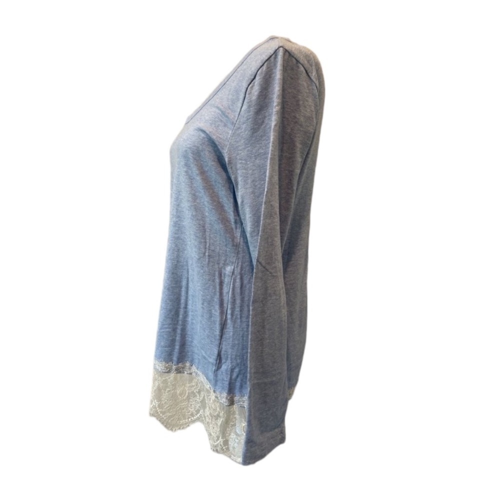 SOFT SURROUNDINGS Long-sleeved Tee w/ Lace at Hem Shirt in Blue Size XS - Picture 5 of 9